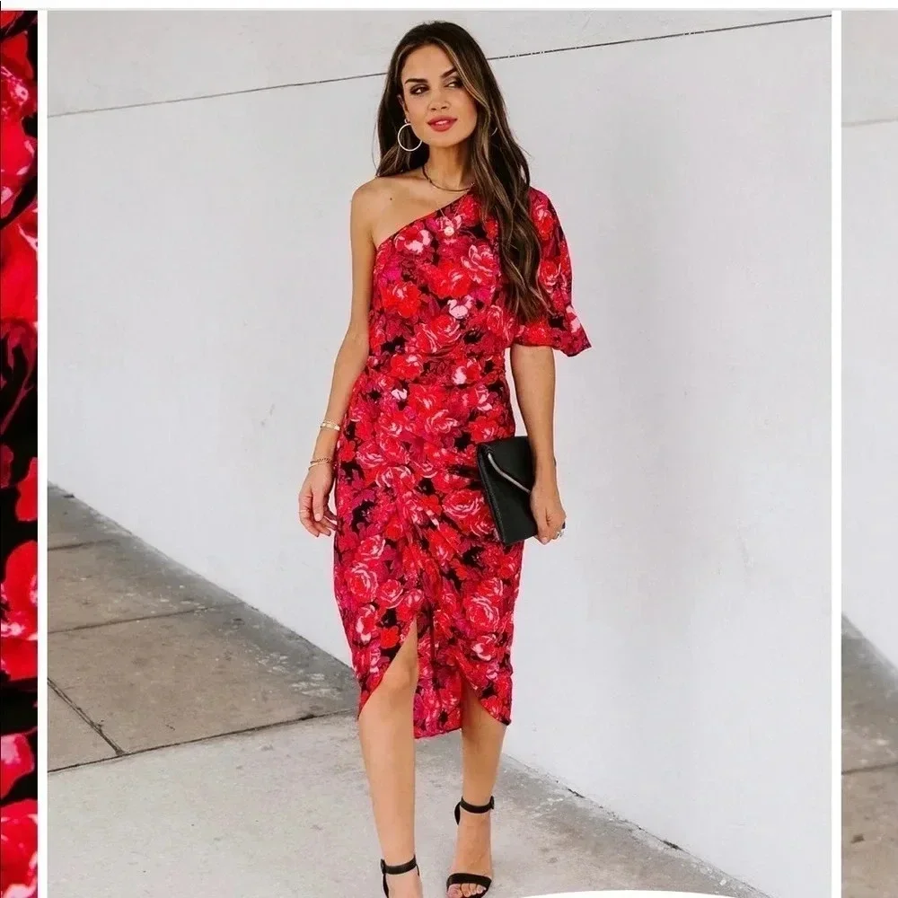 One shoulder floral drape dress - Picture 1 of 7